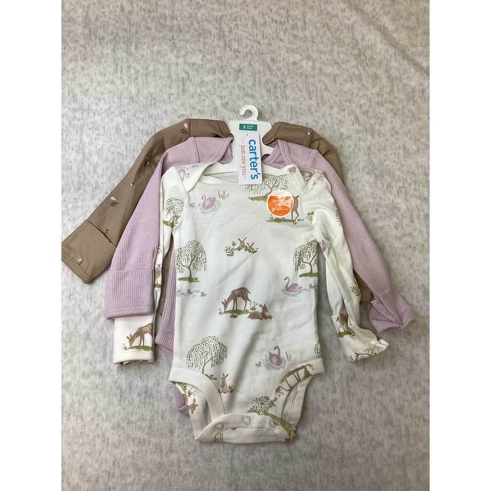 Carters Just One You Baby Girls 3M Long Sleeve Bodysuit 3-Pk Woodland Floral NEW - Picture 1 of 7